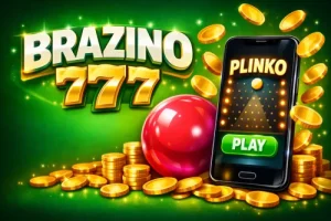 Banner Brazino777 con juego Plinko en móvil